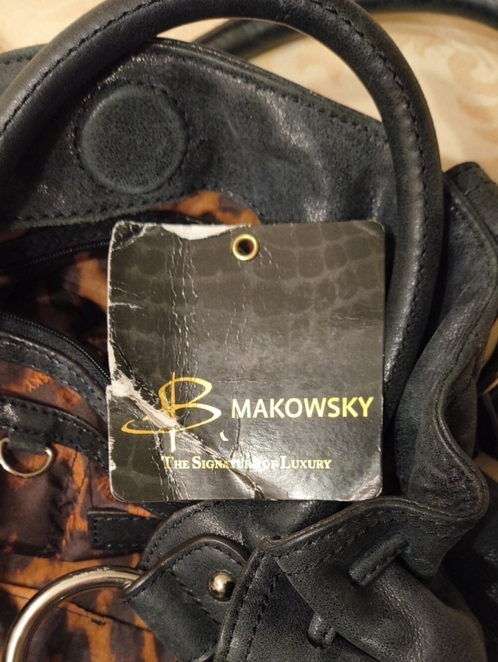 b. makowsky Black Leather Shoulder Bag with Silver Rings - Picture 7 of 8